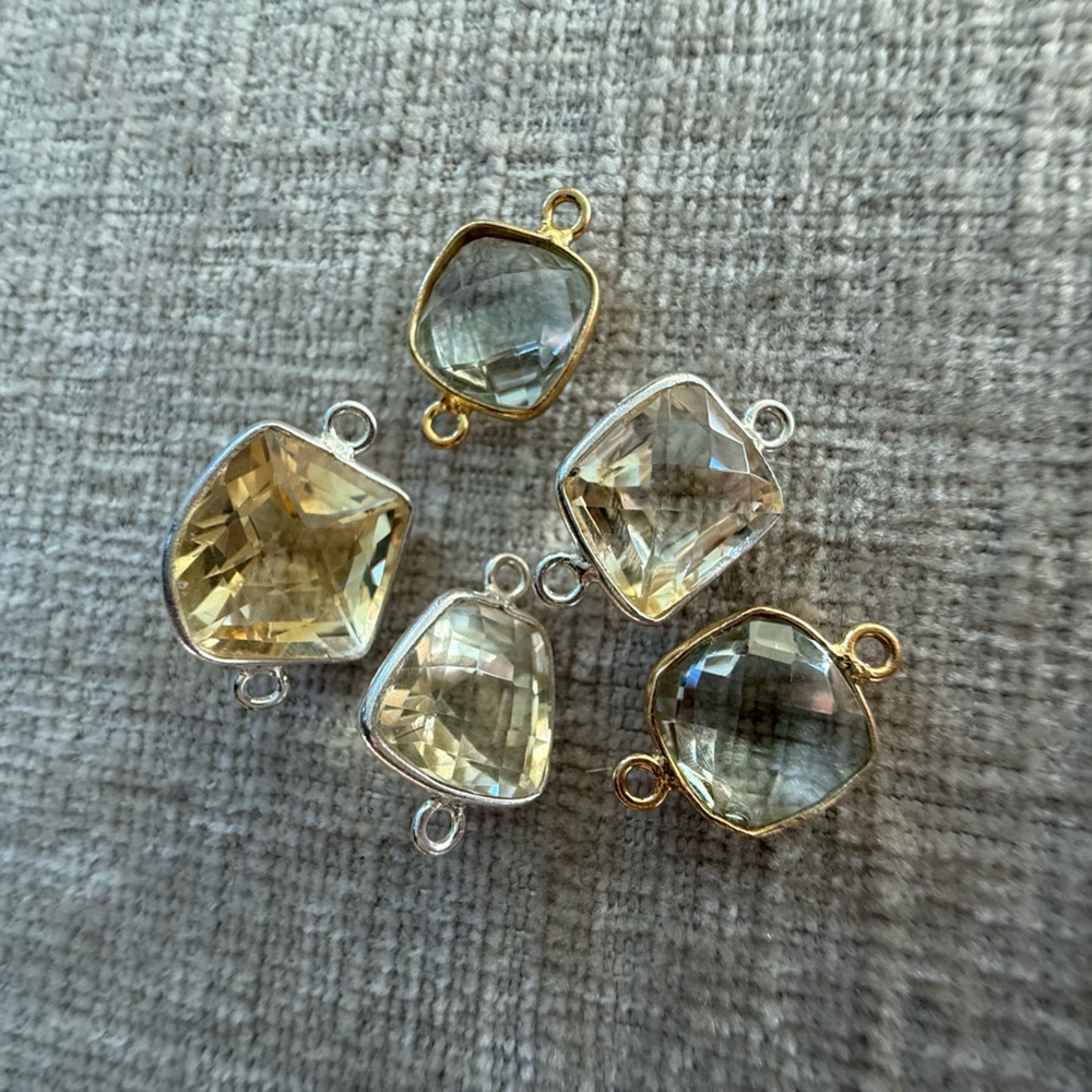 Green Amethyst Gold Vermeil and Citrine Sterling Silver Gemstone Connectors
